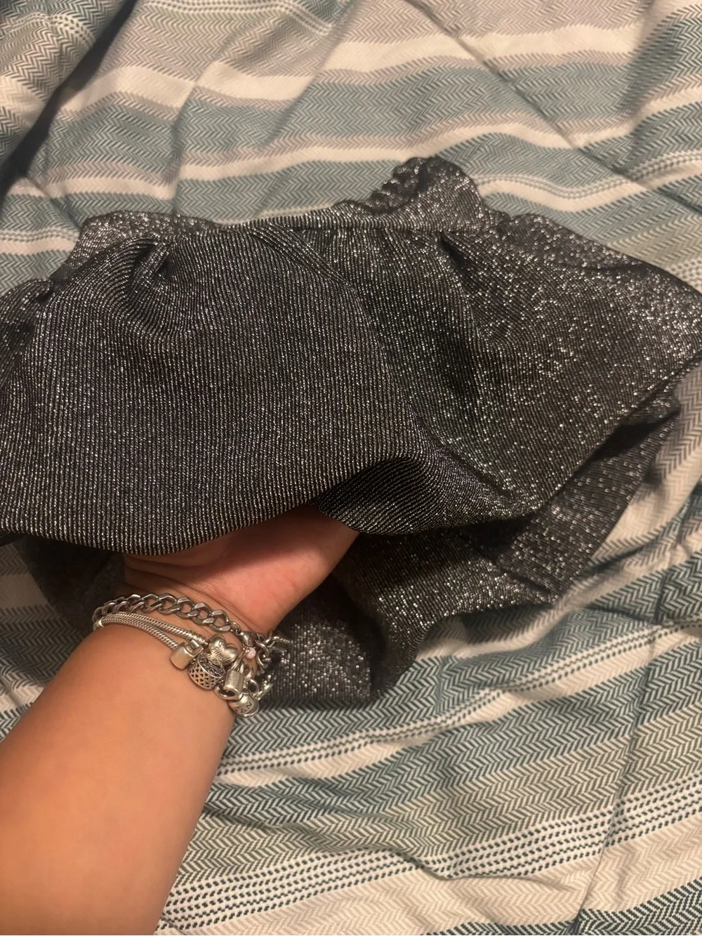 Zara Glitter Ruffle Mini Skirt - Charcoal Silver